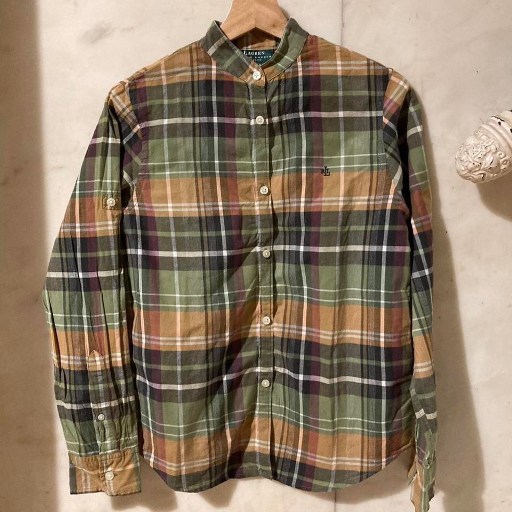 Lauren Ralph Lauren Olive Green and Tan Plaid Button-Down Shirt